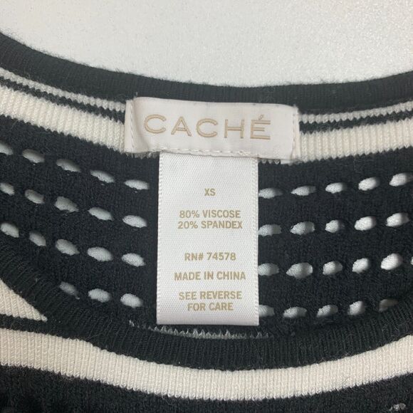 Cache Sweater Dress Womens XS Nautical Striped Stretchy Knit Bodycon Perforated - Picture 9 of 11